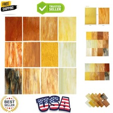 10 Sheets Amber Variety Stained Glass Sheets 4 x 6 inch Opal Art Glass Pack T...