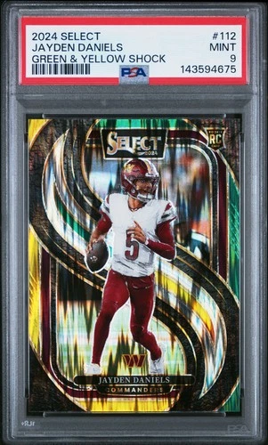 2024 PANINI SELECT GREEN & YELLOW SHOCK #112 JAYDEN DANIELS ROOKIE RC PSA 9