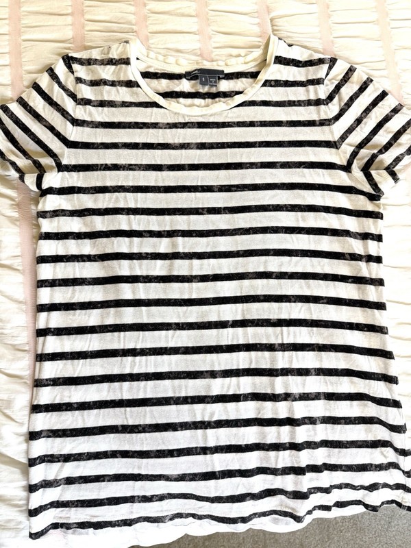 Vince Women's S Black & White Striped Crew Neck Short Sleeve Cotton Knit Tee