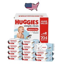 Huggies Simply Clean Unscented Baby Wipes, 11 Flip-Top Packs 704 Wipes Total