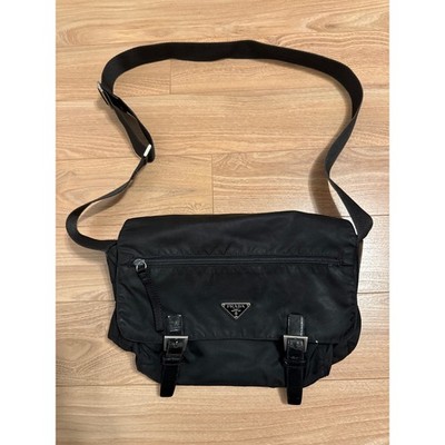 Prada Black Nylon Messenger Bag Crossbody Vela Buckle Flap Logo