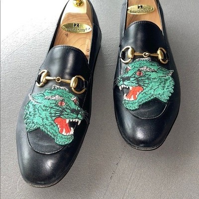 Gucci Panther Brixton Black Leather Loafers Mens size 6 made in