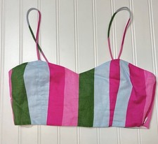 Zara Pink Green Blue Stripe Raye Haut Court Bustier Crop Top size Small