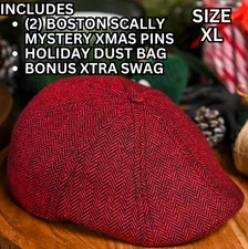 🎄Boston Scally Co.🎅- HOLIDAY RED HERRINGBONE - XL w/ (2) MYSTERY XMAS PINS!