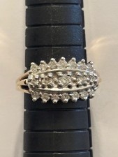 14kt YELLOW GOLD DIAMOND 3 ROWS CLUSTER RING ...