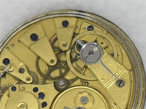 LARGE 45MM BOVET 1/4 REPEATER GILT POCKETWATCH MOVEMENT W/ FREESTANDING BARREL