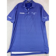 Byron Nelson Mens Medium Golf Polo Shirt Blue White Dot Print Short Sleeve EZGO