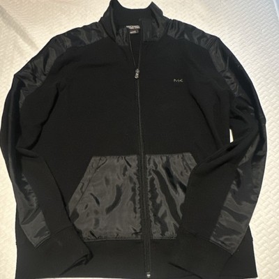 Michael Kors Men's Black Bomber Jacket Full Zip Pockets Stand-Up Collar Size L