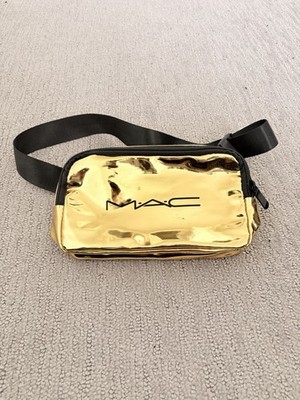 MAC Makeup Shiny Gold Fanny Pack reflective Fashion Show + Gift Bags/ Box