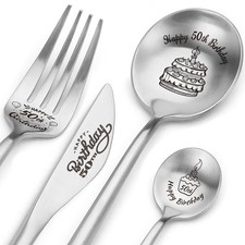 Happy 50th Birthday Spoon Fork Gifts Engraved Cutlery Set Personalized Birthd...
