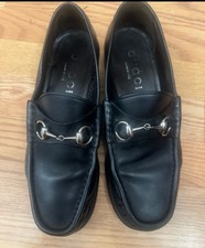 GUCCI Men’s Horsebit Loafers Black Leather Size 8.5 W -Classic Style