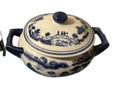 Vintage Victoria Ware Blue Flow Ironstone Covered Soup Server w Asian Motif