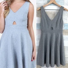 Altar'd State Cut Out Ponte Skater Dress Gray V Neck Fit & Flare Womens Small