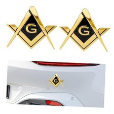 2 PCS Masonic Car Emblem, 2.6" Chrome Plated Masonic Emblem Auto Golden Black