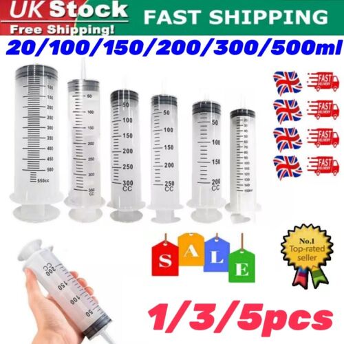 20-500ML Reusable Big Large Plastic Hydroponics Nutrient Measuring UK Syringe UK