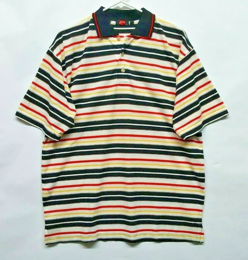 【2plan】Patty striped box collar T-shirt Vtg Lancer Red Yellow Black White Striped Polo Collared
