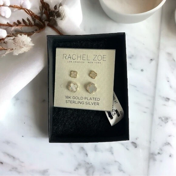 Rachel Zoe NWT 18K Gold Plated Sterling Silver Mother of Pearl Clover Studs - Image 2 of 4