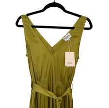 Frnch Paris Achouak Olive Green Sleeveless V-Neck Belted Midi Dress - Sz M - NWT