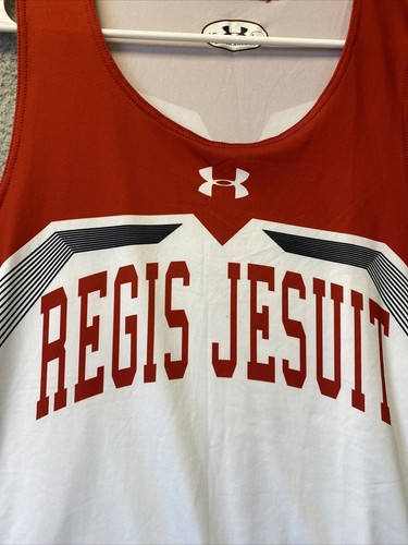 Under Armour Regis Jesuit tank Top Jersey Mens Sz Large Red White / 108-30 - Picture 2 of 7