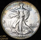1944 Walking Liberty Half Dollar Rainbow Toned Walker Philadelphia Mint 50c Coin