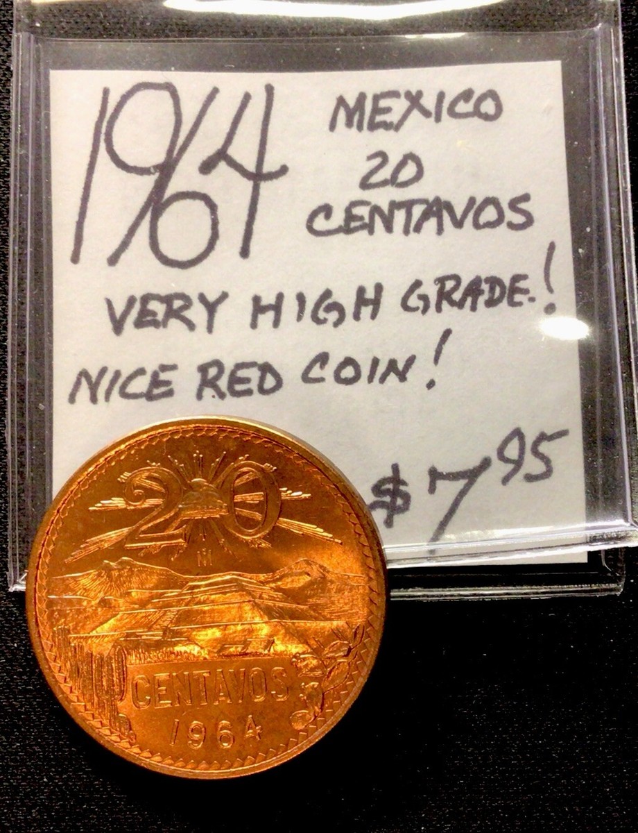 1964 Mexico 20 Centavos! Very High Grade! Nice Red Coin! ENN Coins