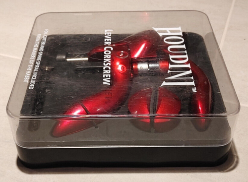 Houdini Lever Corkscrew with Case, Foil Cutter and Extra Spiral, Metallic Red - Picture 2 of 14