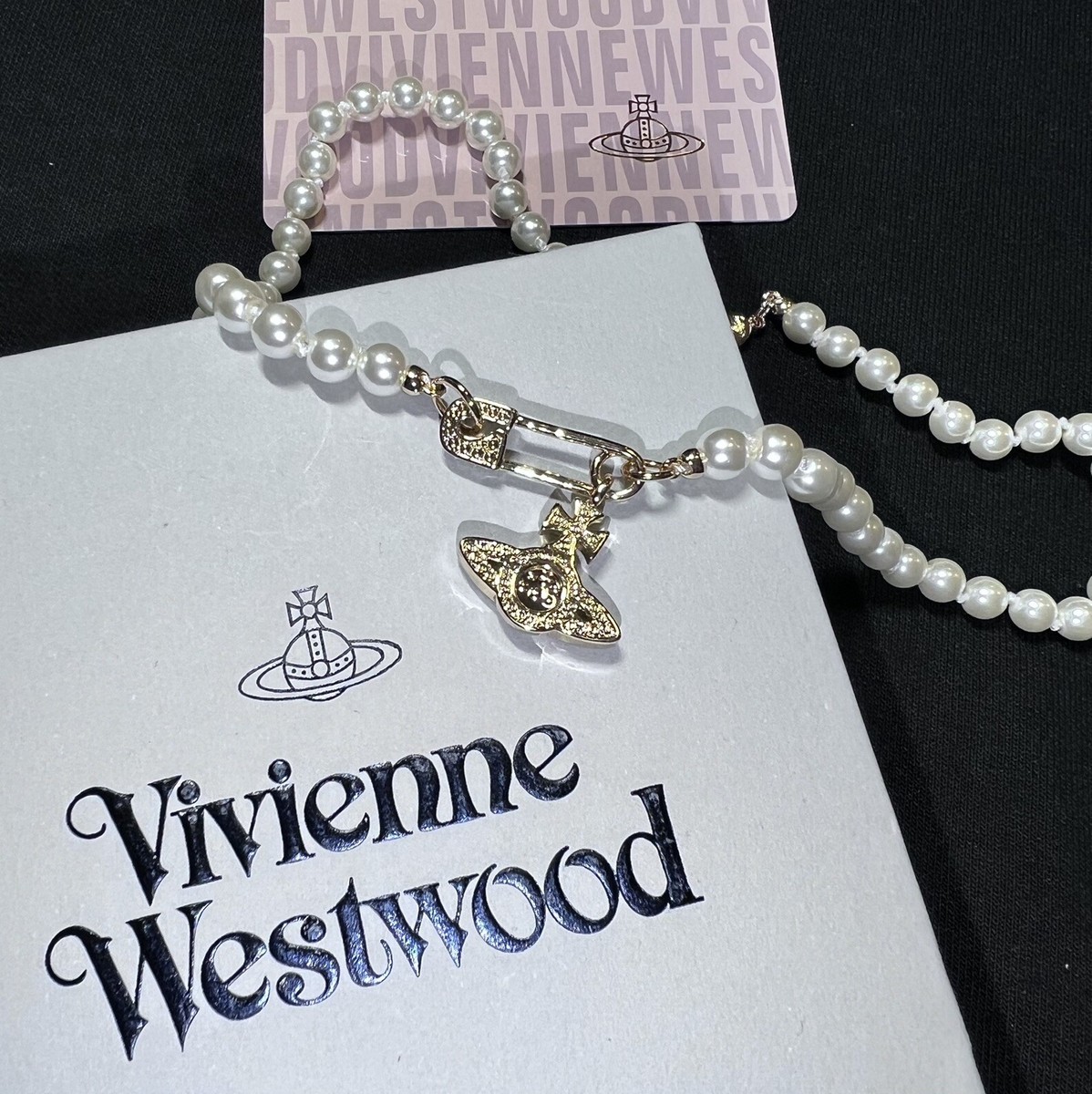 Vivienne Westwood NaNa Safety PIN Crystal ORB Chain pearl