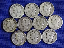 1927-d Mercury Head Dime Average Grade of Coin You Will Receive Is Photographed 