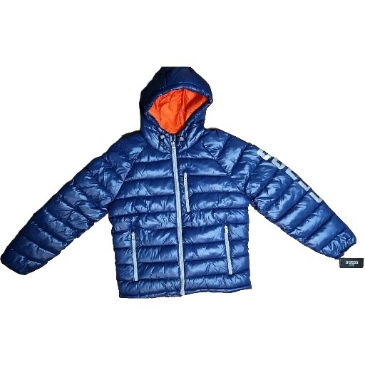Coats Jackets Guess Blue Windbreaker New Guess Men's Navy Blue Quilted  Puffer Coat Jacket Hooded Size