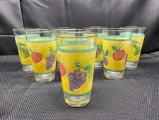 Set of 8 ~ Caleca "FRUTTA" Hand Painted Glass Tumblers ~ 5 7/8" Tall ~ 14 oz
