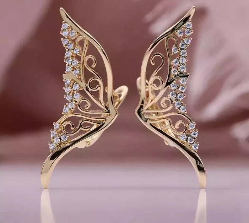 18K REAL ROSE GOLD FILLED BUTTERFLY HOOP EARRINGS MADE WITH SWAROVSKI CRYSTALSRG