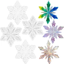 4Pcs Christmas Resin Molds, Snowflake Silicone Mold Resin Ornament Molds for Epo