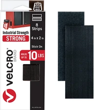 VELCRO Brand Heavy Duty Fasteners | 4x2 Inch Strips with Adhesive | 8 Sets | Hol