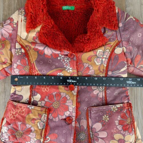 Vtg United Colors of Benetton Toddler Girls XS Multicolor Floral Faux Fur Jacket - Picture 6 of 8