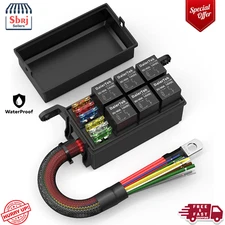12V Relay Box 6 Way Relay Fuse Box 12 AWG Pre-Wired Waterproof Relay Box 6 Slot