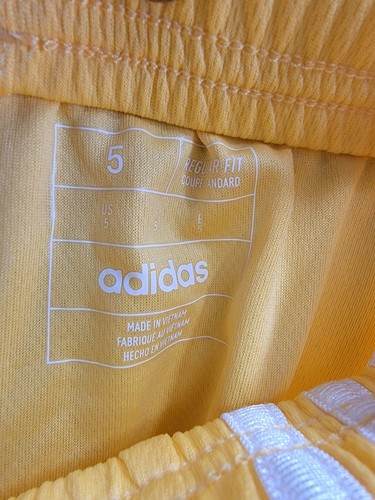 Adidas Stripe Mesh Shorts Little Girls 5 Yellow/White Elastic Waist Pull On - Picture 14 of 15