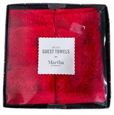 Martha Stewart Collection Snow Winter Tree Cotton 2-Pc. Fingertip Towel Set  Red