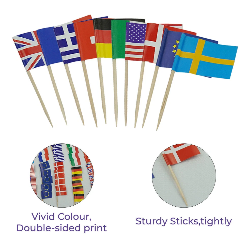 International Mini Flags Cupcake Toppers Food Flag Picks Sports Party - Image 4 of 4