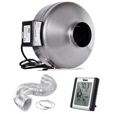 8 Inch Inline Fan Exhaust Blower 25 Feet Aluminum Ducting & Humidity Monitor
