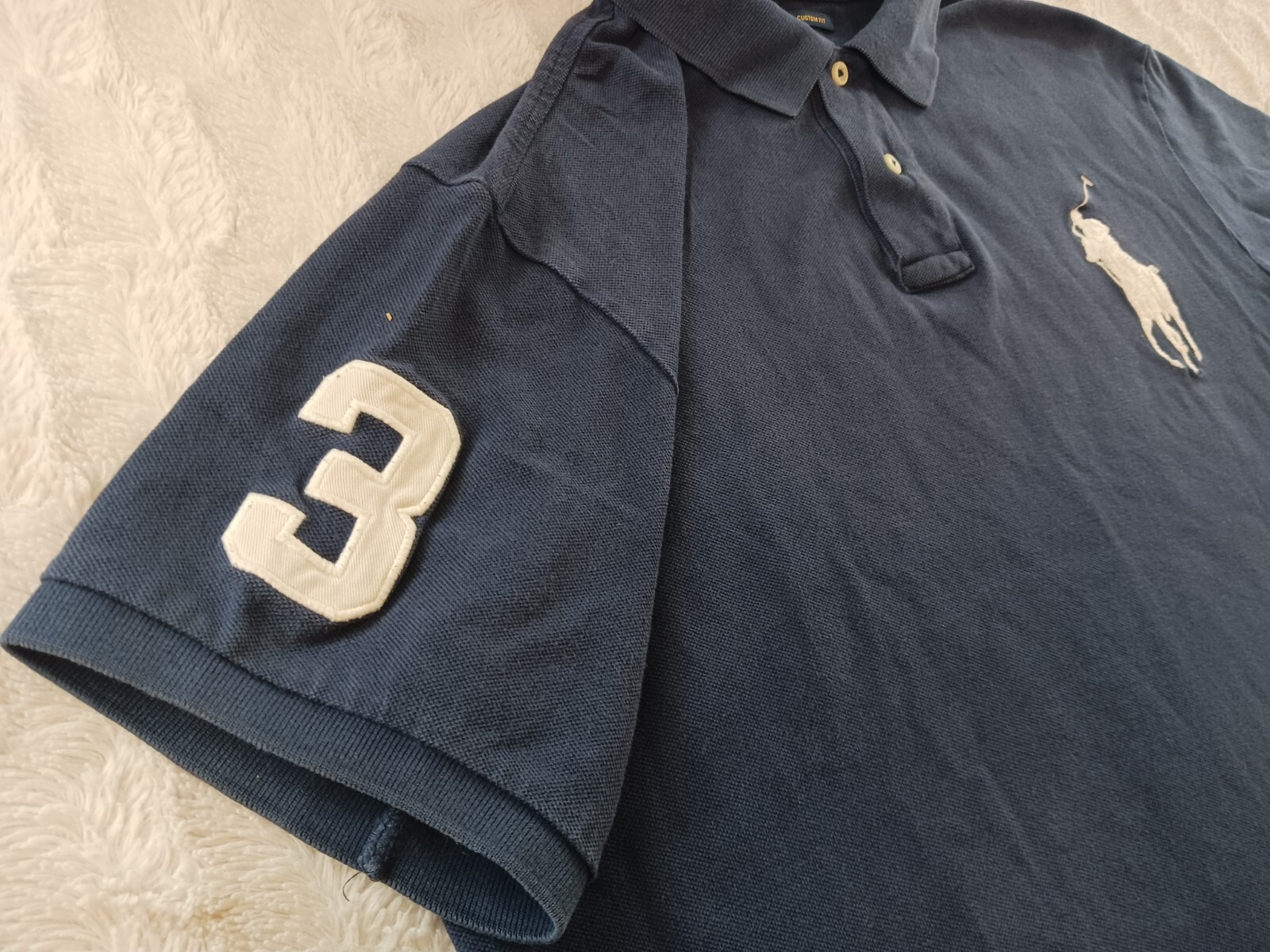 Polo Ralph Lauren Custom Fit Uomo Taglia XL Big Pony Camicia Collo Blu Navy 3