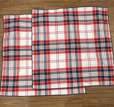 100% Cotton Plaid Red Navy 2 Euro Pillow Shams