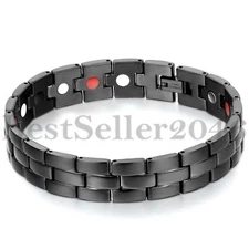 12MM Men Golf Black Stainless Steel Magnetic Bracelet 8.5" with Link Remove Tool