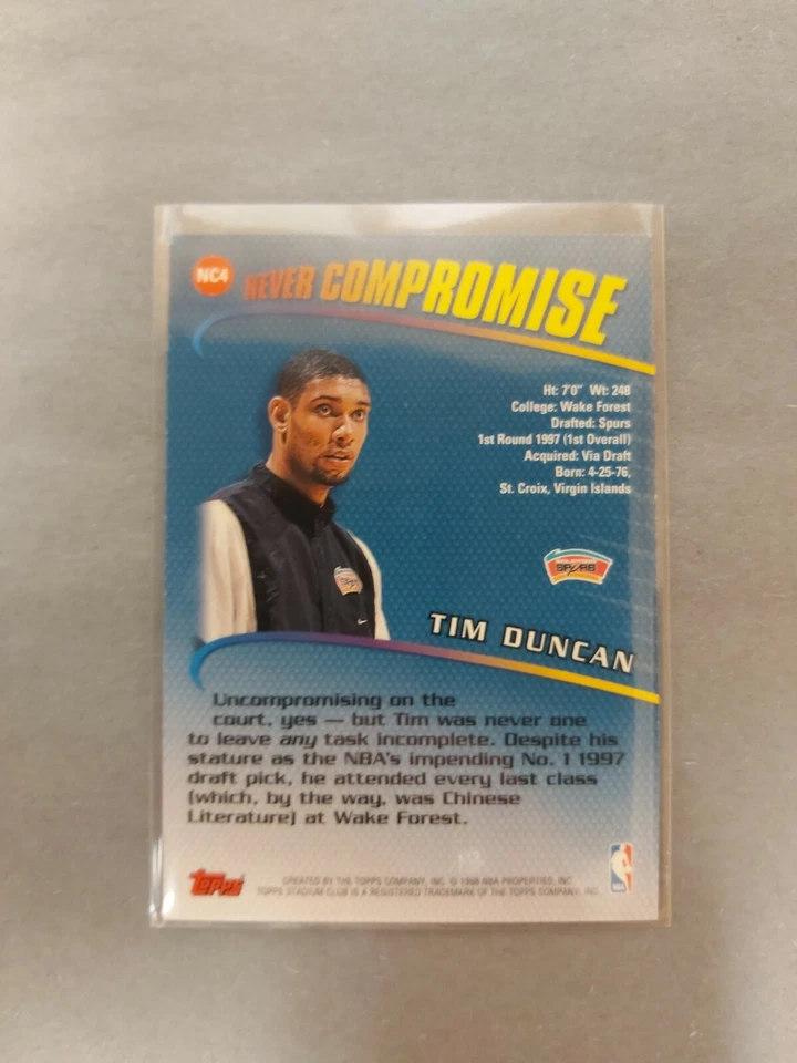 98-99 Topps Stadium Club Tim Duncan Never Compromise Insert #nc4 Spurs - Image 2 of 2