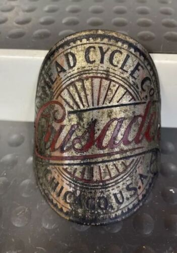 PRE WAR MEAD CRUSADER BICYCLE ANTIQUE BIKE BADGE 1920? VINTAGE OLD BIKE PART