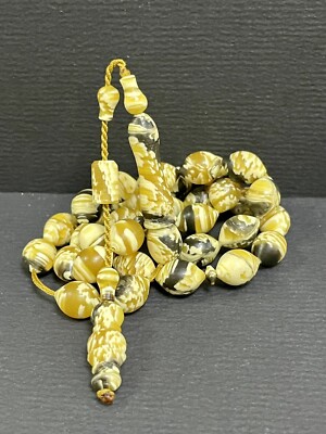Antique Very Rare Hand Made natural marbled shell  islamic prayer 33 beads 20g
