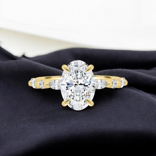 Bague 'Toi Et Moi' Diamant De Laboratoire 2,00 Ct - Coupe Marquise Et Ovale - Or Jaune 14k