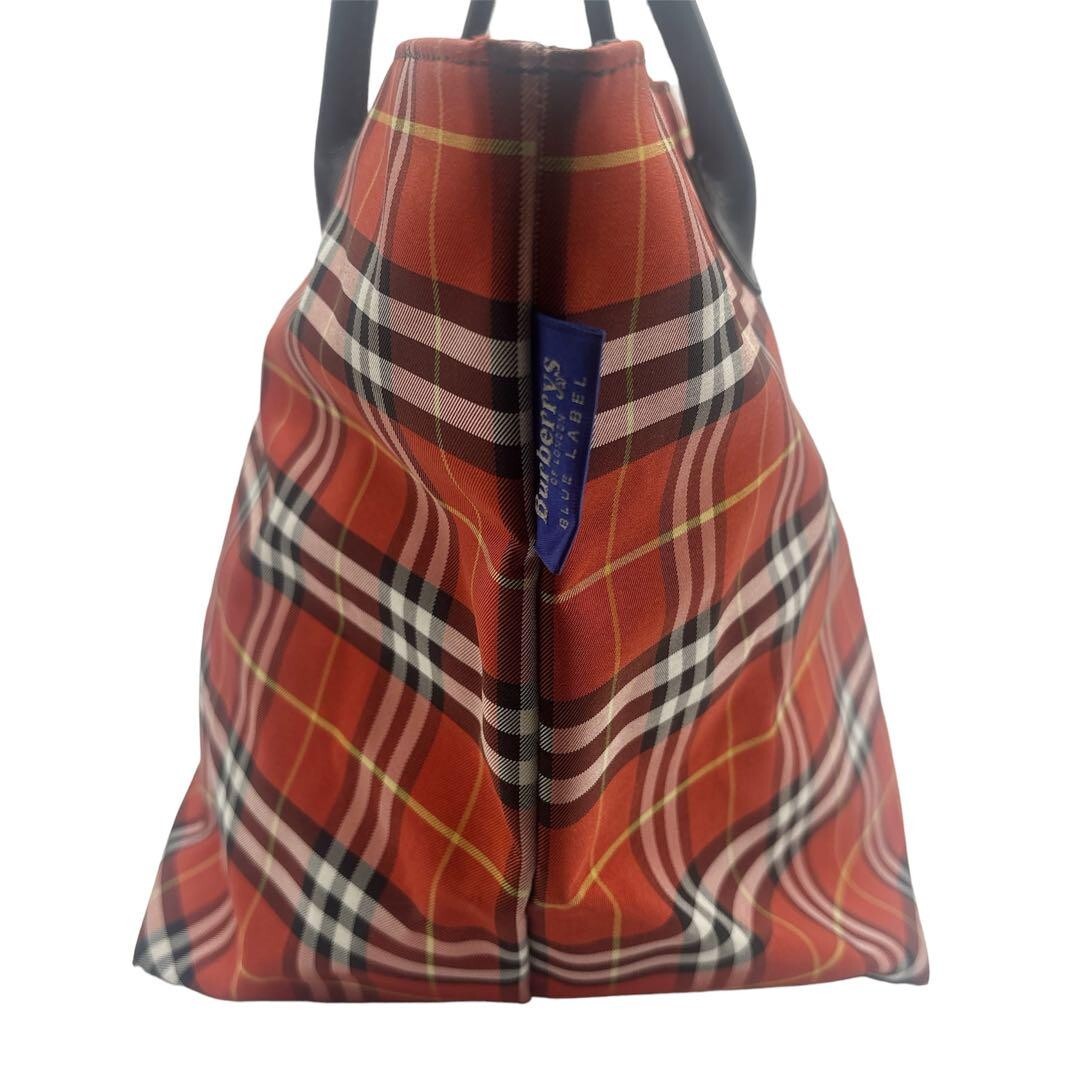 Burberrys Blue Label Nova Check Tote Bag Nylon leather color Red