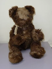 18" Beaver Fur Artist Bear, Jointed, Bent Legs for Sitting Brown