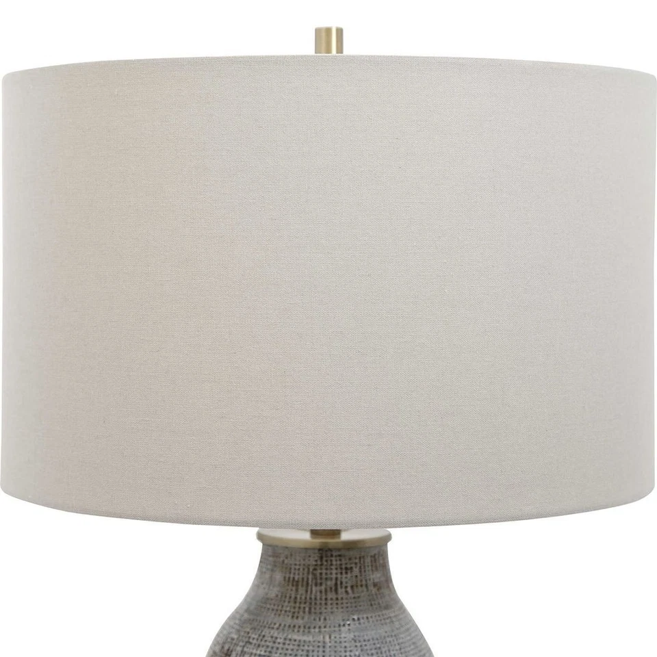 Rustic Elegant Taupe Gray Ceramic Table Lamp 26 in Textured Fabric Finish - Image 3 of 4