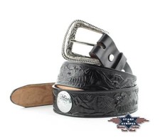 Herren Ledergürtel Westerngürtel guertel schwarz Prägung/Conchos WG-04